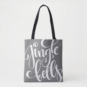 Jingle Bells Zwart Wit Buffalo Plaid Tartan Kerstm Draagtas