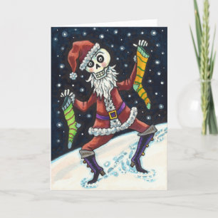 JINGLE BOTTEN SANTA, CHRISTMAS SKELETON EN STOCKIN FEESTDAGEN KAART