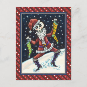 JINGLE BOTTEN SANTA, HOLIDAY SKELETON & STOCKINGS BRIEFKAART