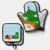 Jingle Claws Fun Kerst Keukenset Pothouders Ovenwant & Pannenlap Set (Voorkant / Achterkant)