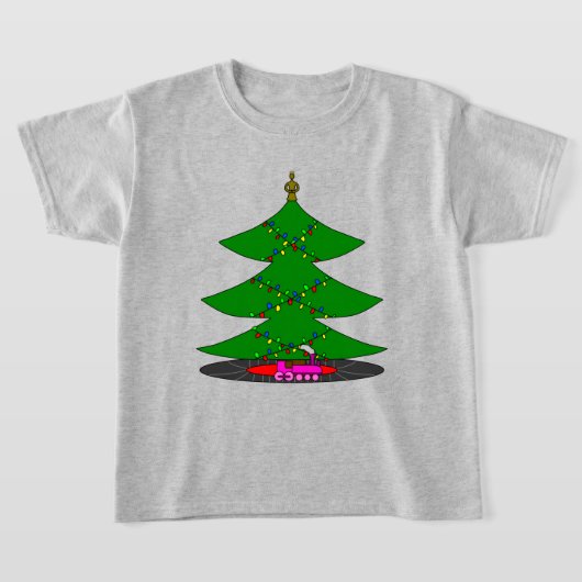 Jingle Claws Whimsical Christmas Tree & Train T-shirt (Laagn)