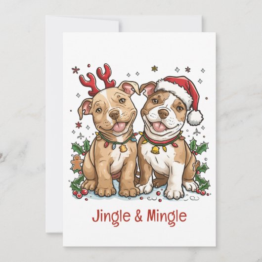 Jingle en Mingle Christmas Pit Bull Dogs Kaart (Voorkant)