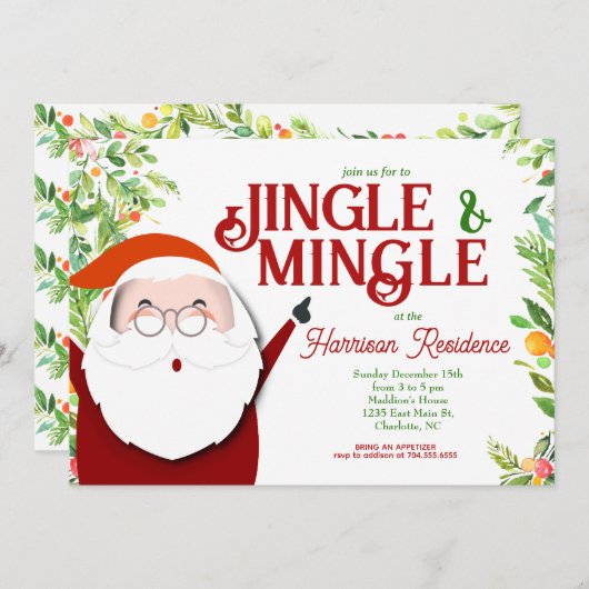 Jingle en Mingle Kerstfeest uitnodigen Kaart (Voorkant / Achterkant)