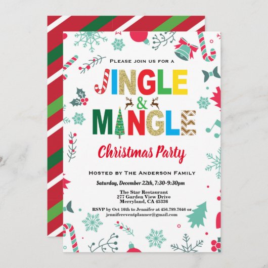 Jingle en Mingle Kerstparty, wit en goud Kaart (Voorkant / Achterkant)