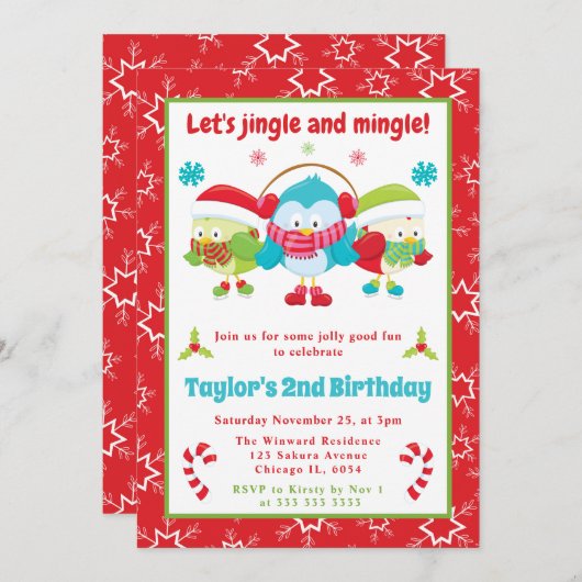 Jingle en Mingle Uilen Kerstmis Kids Verjaardag Kaart (Voorkant / Achterkant)