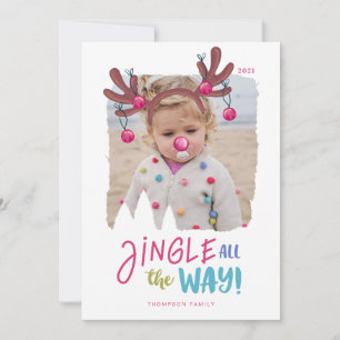 Jingle helemaal Fun Photo Reindeer Antler Bells Feestdagenkaart