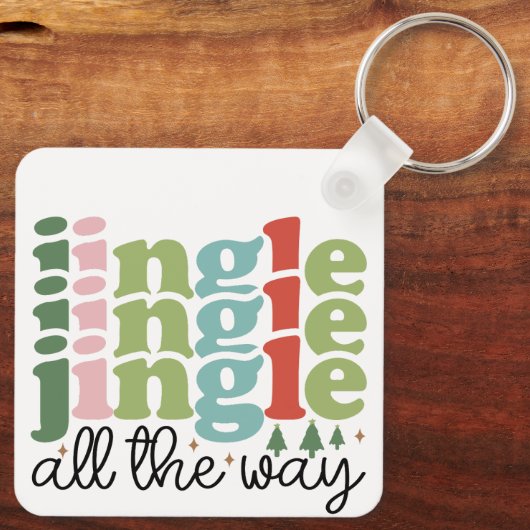 Jingle helemaal Retro Groovy Kerst Feestdagen Sleutelhanger (Achterkant)