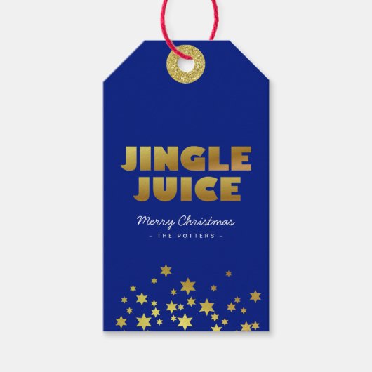 Jingle Juice | Fun Christmas Blue & Gold Cadeaulabel (Voorkant)