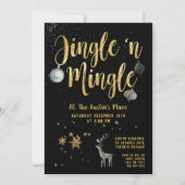Jingle Mingle Black Gold Calligraphy Holiday Party Kaart (Voorkant)