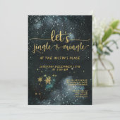 Jingle & Mingle Gold Calligraphy Holiday Party Kaart (Staand voorkant)