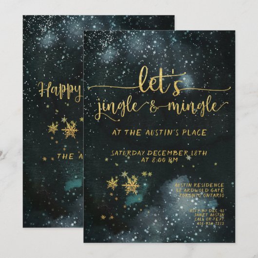 Jingle & Mingle Gold Calligraphy Holiday Party Kaart (Voorkant / Achterkant)