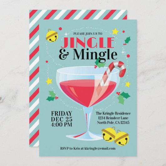 Jingle & Mingle Holiday Cocktail Party Invitation (Devant / Derrière)