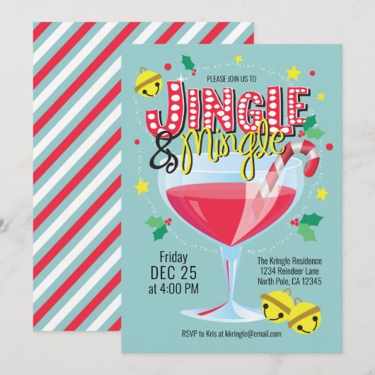 Jingle & Mingle Holiday Cocktail Party Invitation (Devant / Derrière)