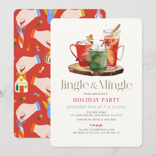 Jingle & Mingle Kerst Drinken Vakantie Party Kaart (Voorkant / Achterkant)