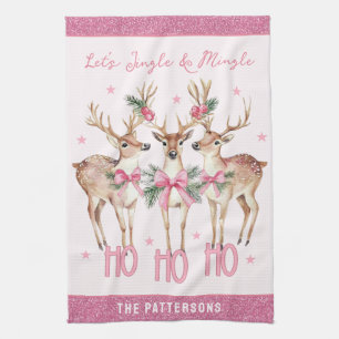 Jingle Mingle Rendier Geschenk met Aangepaste Naam Theedoek
