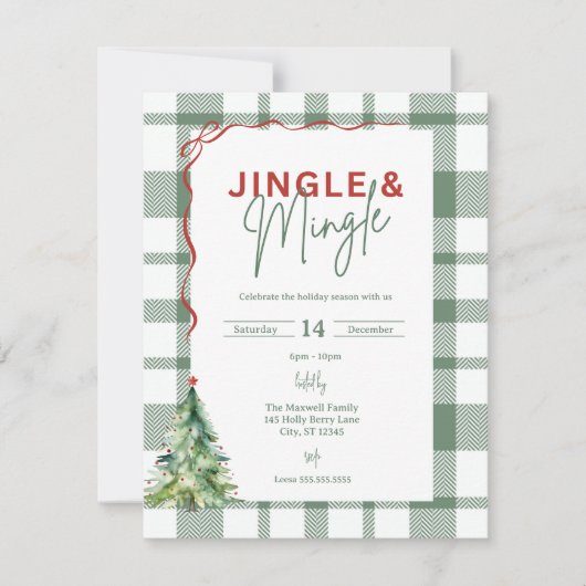 Jingle & Mingle Simple Christmas Party Invitation (Devant)