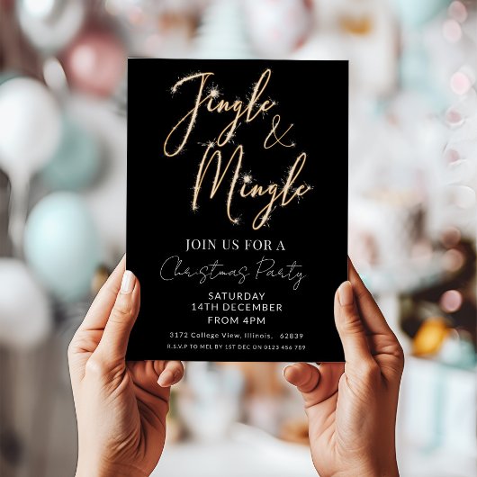 Jingle & Mingle Sparkle Script Black Christmas Kaart