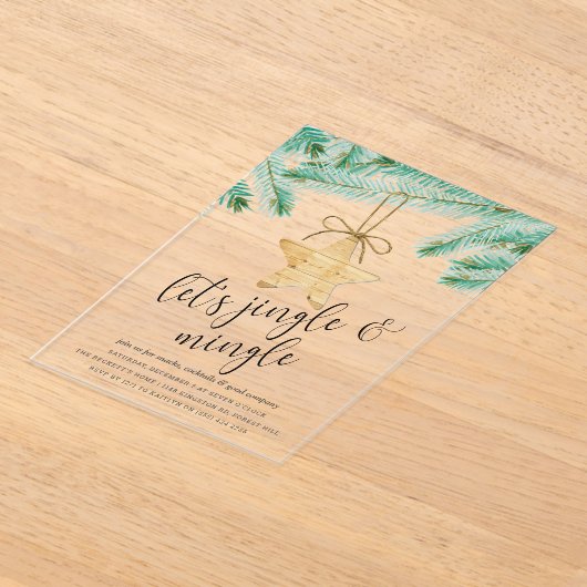 Jingle & Mingle Waterverf Pine Tree Holiday Party Acryl Uitnodigingen (Laagn)