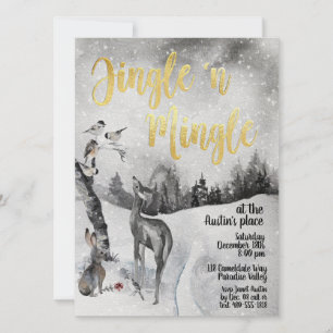 Jingle & Mingle Waterverf Woodland Party Invite Kaart