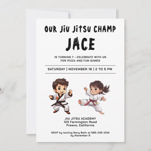 Jiu Jitsu Champ Invitation de fête d'anniversaire (Devant)