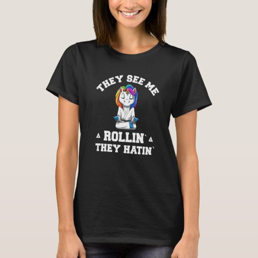 Jiu Jitsu Rollin BJJ Grappling Unicorn T-shirt (Voorkant)