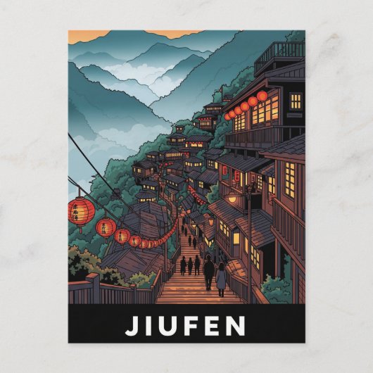 Jiufen Taiwan Avond Briefkaart (Voorkant)