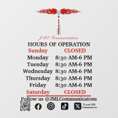 JML Communications Hours of Operation Window Cling Raamsticker (Vel)