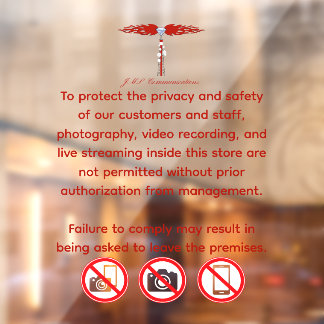 JML Communications No Photography or..Window Cling Raamsticker