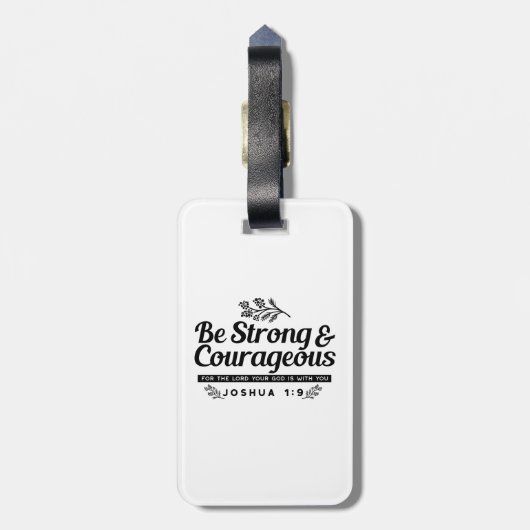 Jo 1:9 Bijbelvers Ontwerp – Wees sterk en moedig Bagagelabel (Achterkant verticaal)