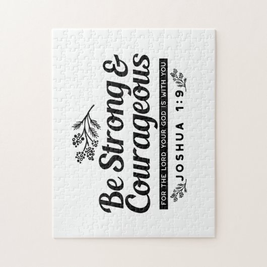 Jo 1:9 Bijbelvers Ontwerp – Wees sterk en moedig Legpuzzel (Verticaal)