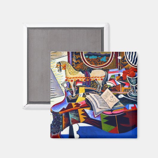 Joan Miro Paard Pijp en Rode Bloem Magneet (Voorkant / Achterkant)