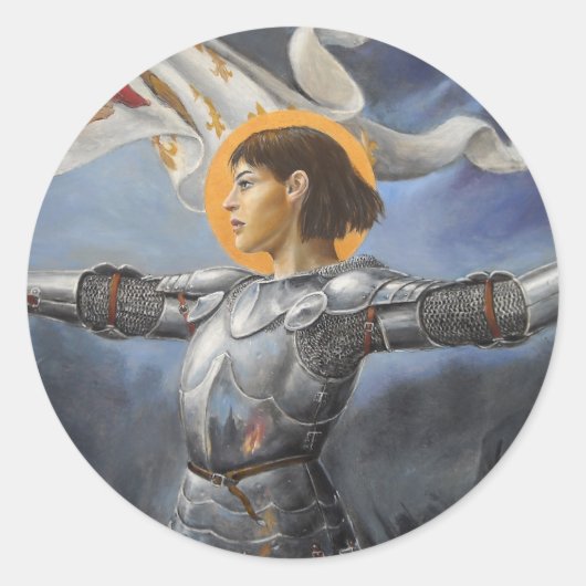 Joan of Arc met banner Ronde Sticker (Voorkant)