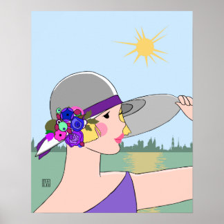 Joanne - Art Deco Portret in het Paars en blauw Poster