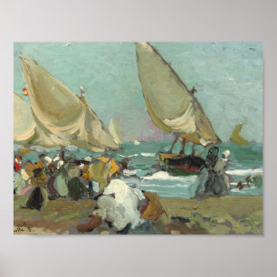 Joaquin Sorolla - Boats op het strand van Valencia Poster