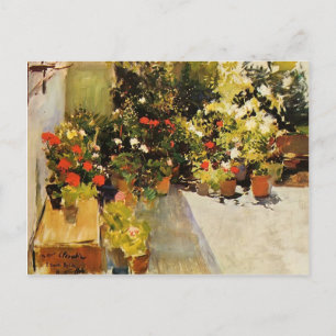 Joaquín Sorolla - Een daktop met bloemen Briefkaart