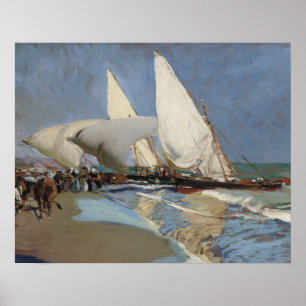 Joaquin Sorolla - Het strand in Valencia Poster