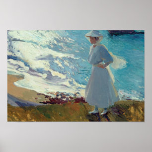 Joaquin Sorolla - Maria over het strand in Biarrit Poster