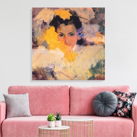 Joaquin Sorolla - Meisje met bloemen Canvas Afdruk (Insitu (Woonkamer))