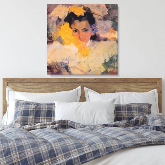 Joaquin Sorolla - Meisje met bloemen Canvas Afdruk (Insitu (Slaapkamer))