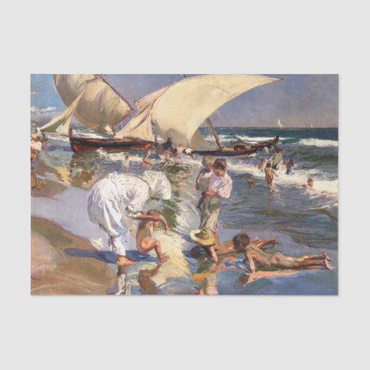 Joaquin Sorolla - Valencia Beach by Morning Light Tissuepapier (Voorkant)