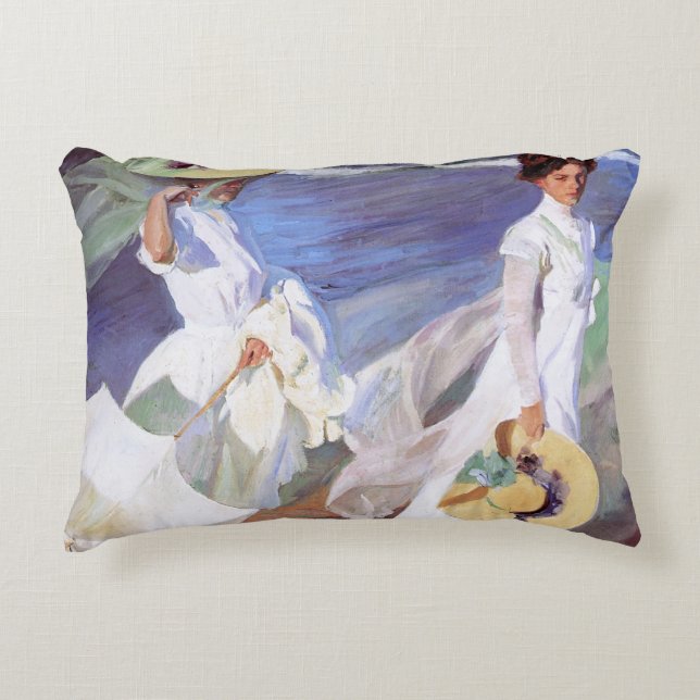 Joaquin Sorolla Women Walking Beach Accent Kussen (Voorkant)