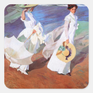 Joaquin Sorolla Women Walking Beach Vierkante Sticker