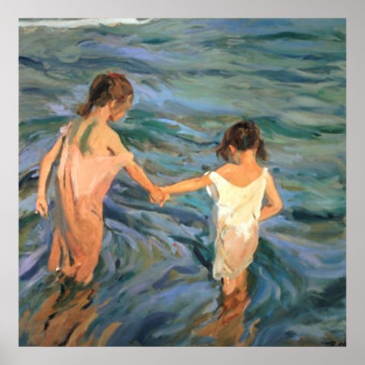 Joaquín Sorolla y Bastida Kinderen in het Zee Poster (Voorkant)