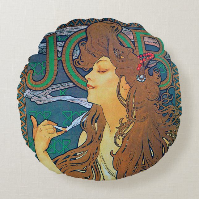 JOB, Alphonse Mucha Sierkussen Rond Kussen (Voorkant)