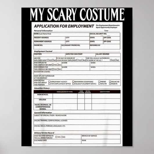Job Application Funny Y Halloween Costume Trick Or Poster (Voorkant)