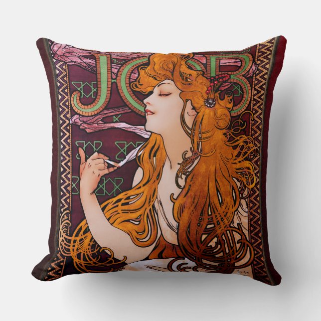 JOB van Alphonse Mucha  Art Nouveau Artwork Kussen (Voorkant)
