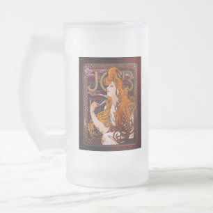 JOB van Alphonse Mucha Vintage Art Nouveau Kunstwe Matglas Bierpul