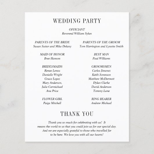 Jocelyn Black and White Modern Wedding Programme (Dos)