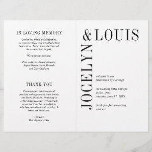 Jocelyn Black and White Modern Wedding Programme