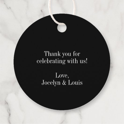 Jocelyn Black Modern Wedding Bedankjes Labels (Achterkant)